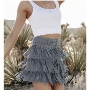 Nylon Apparel Rhinestone Fringe Mini Skort Skirt Gray Blue 1XL Taylor Festival